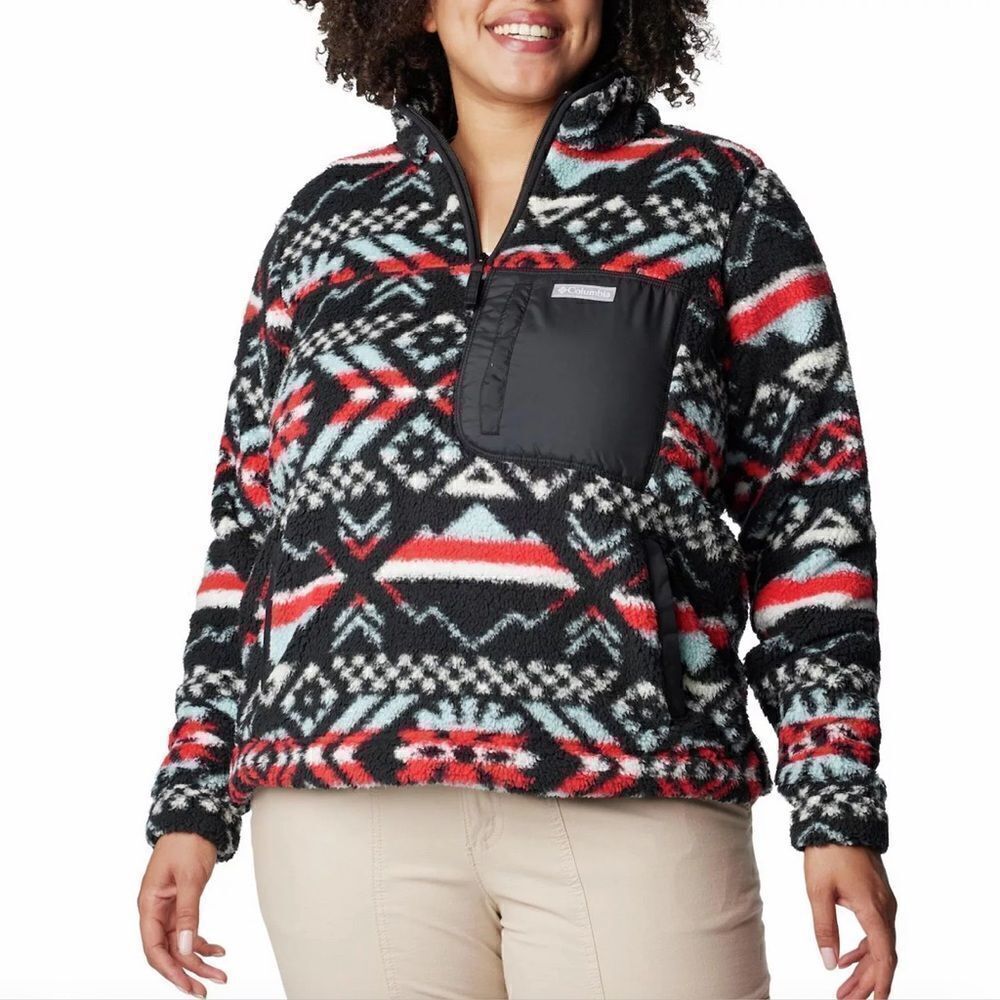 Columbia Plus West Bend 1/4 Zip Pullover 1X NWT Red Lily Checkered Pea